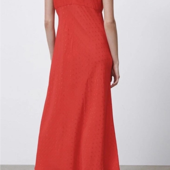 New ZARA JACQUARD DOTTED SLIP DRESS RUFFLE TRIM RED Size XS - Picture 4 of 12